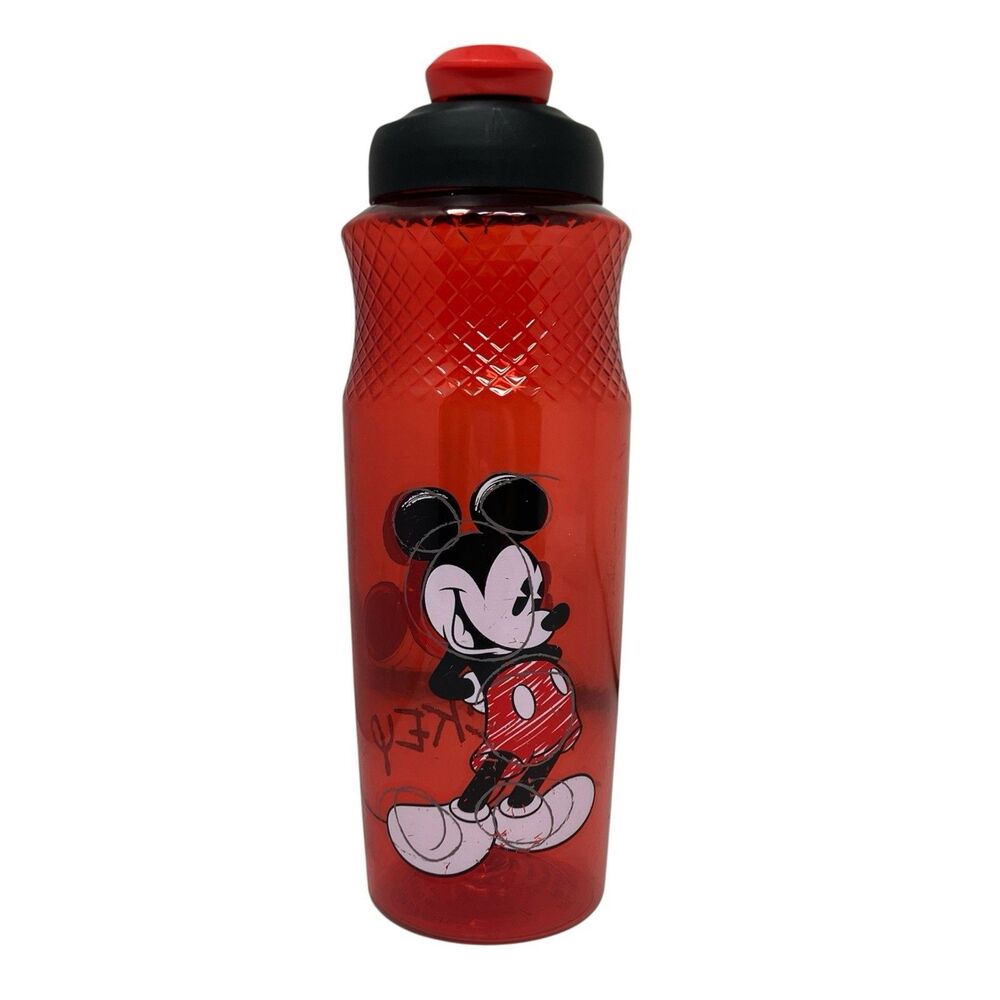 Water Bottle Mickey Mouse Red Plastic Flip Top Disney Cup
